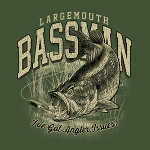 Largemouth Bassman Angler Issues T-Shirt - Moss Green