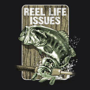 Bass Fishing Reel Life Issues T-Shirt - Black